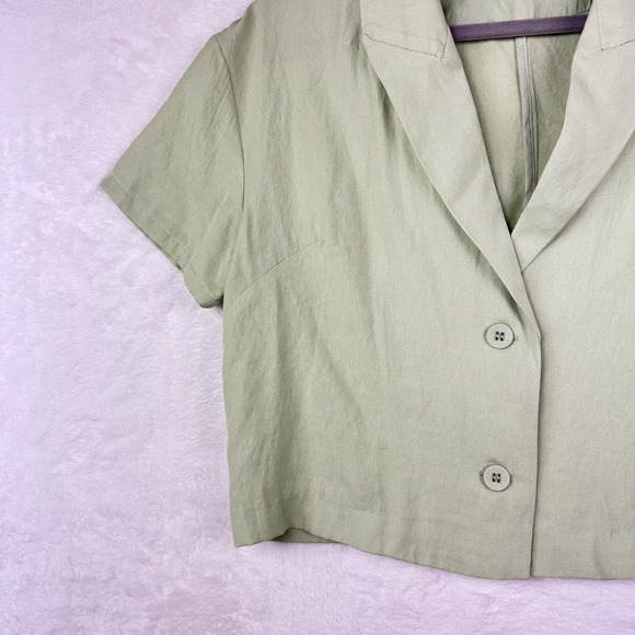 Victoria & Sophia Medium Collared Top Button Up Short Sleeve Blouse Light Green - Picture 3 of 13